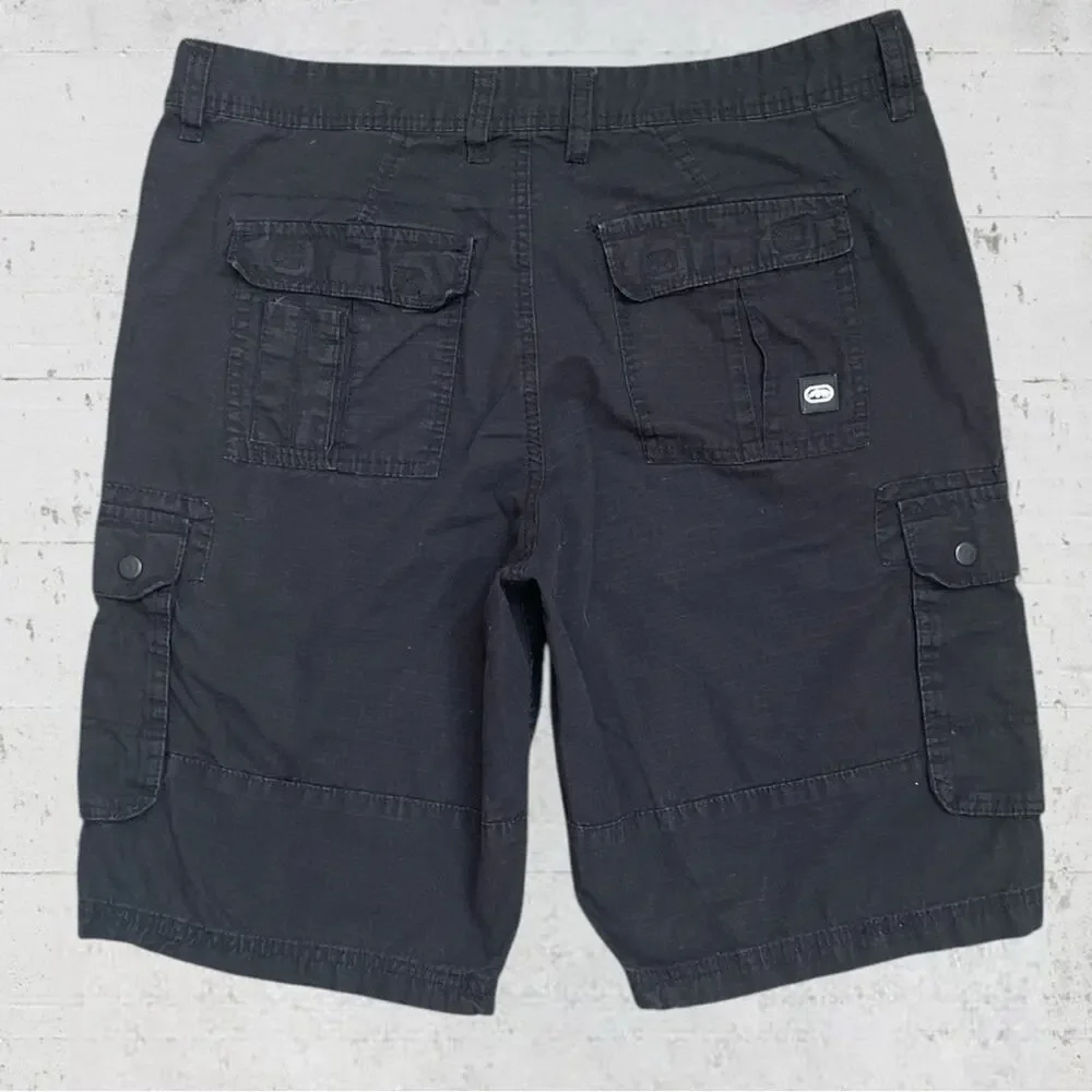 ECKO UNLTD Cargo Shorts Black Men 34 Relaxed Baggy Fit Ripstop Skater Hip Hop